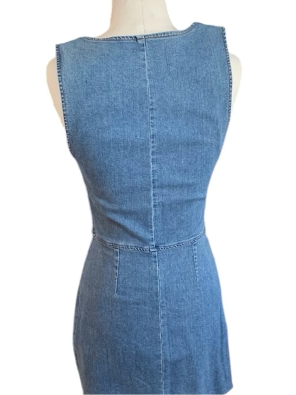 REFORMATION Lars Denim Dress Mini Short Raw Cut Hem Button Up Adriatic Blue 0 XS - Picture 10 of 15